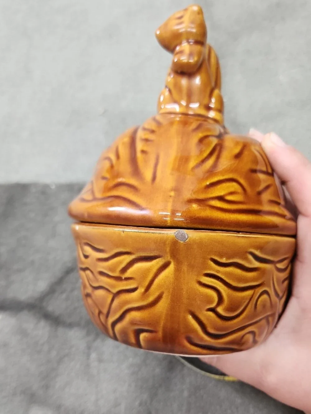 Ceramic Squirrel Lidded Jar in Warm Brown